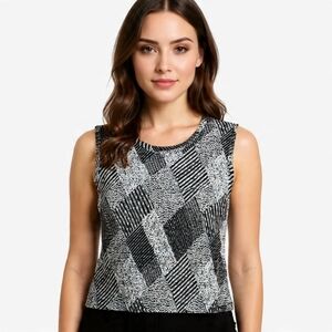 Vintage Plissé Micro-Pleat Geometric Patchwork Sleeveless Top - Size Small